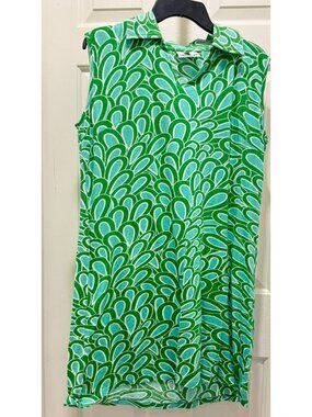 Malabar Bay women’s L Large blue Green sleeveless desss v-neck collar resortwear